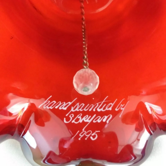 Fenton Red Carnival Glass Bell Hand Painted - Picture 4 of 8